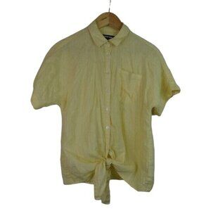 Lands' End Womens Shirt Size Small Yellow Linen Front Knot Button Down Top
